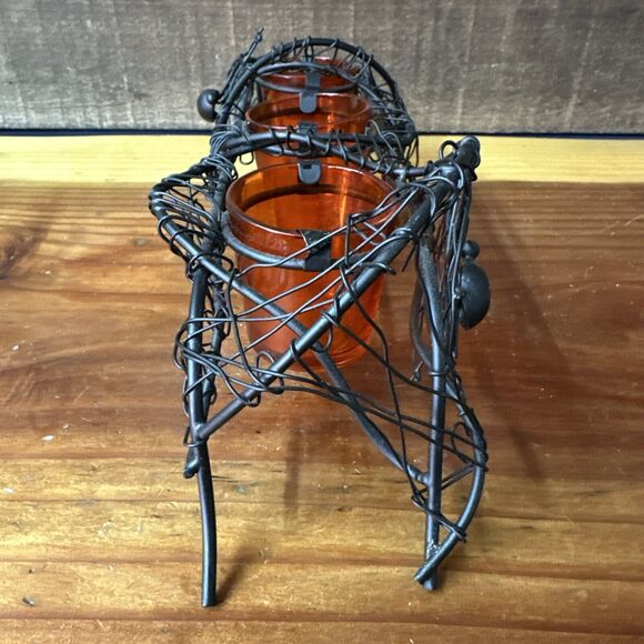 Metal Spider Web 3 Orange Votive Candle Holder Halloween - Picture 7 of 7